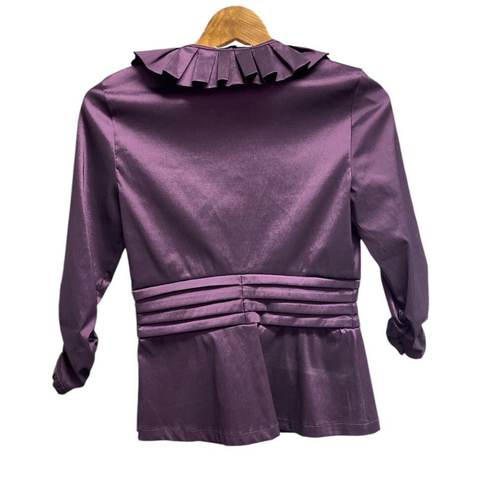 Joseph Ribkoff Eggplant Purple Satin Ruffled Blouse With Bow Detail Womens Size - Picture 2 of 4